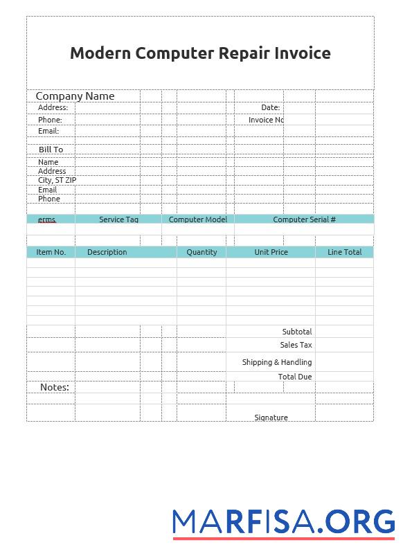 Downloadable Modern Computer Repair Invoice Template